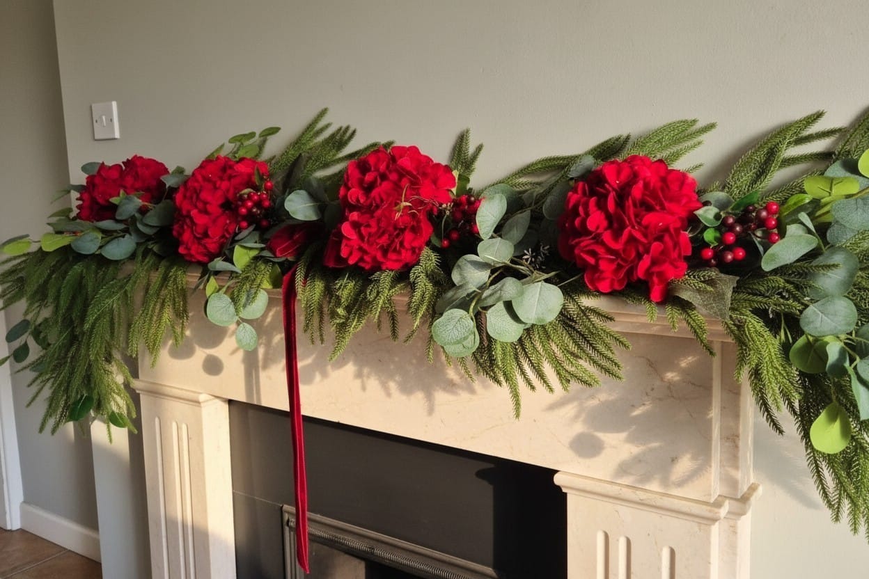 Christmas garland on a mantelpiece